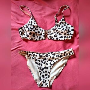 Aerie Black and White Leopard Print Bikini M